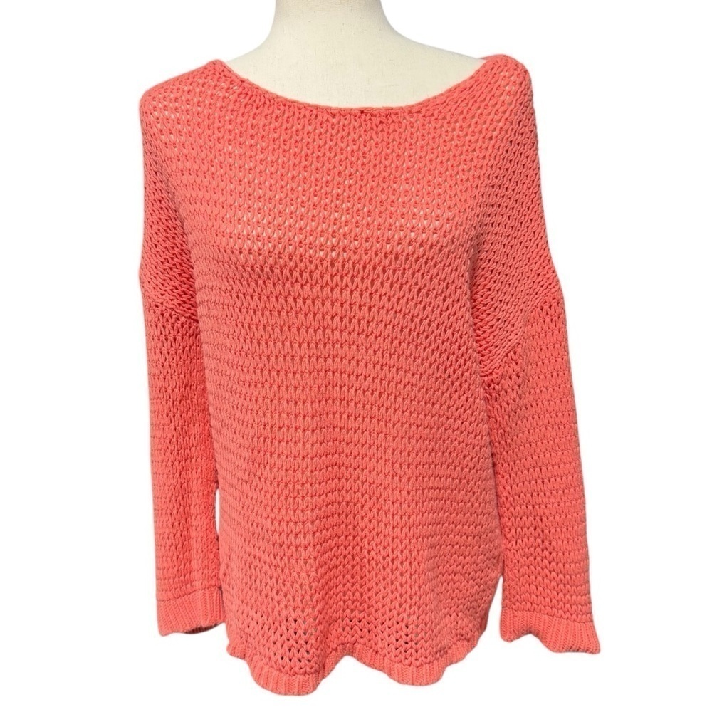 Gap Open Knit‎ Coral Pink Sweater Medium Cotton Blend Coastal Preppy Beachy Boho
